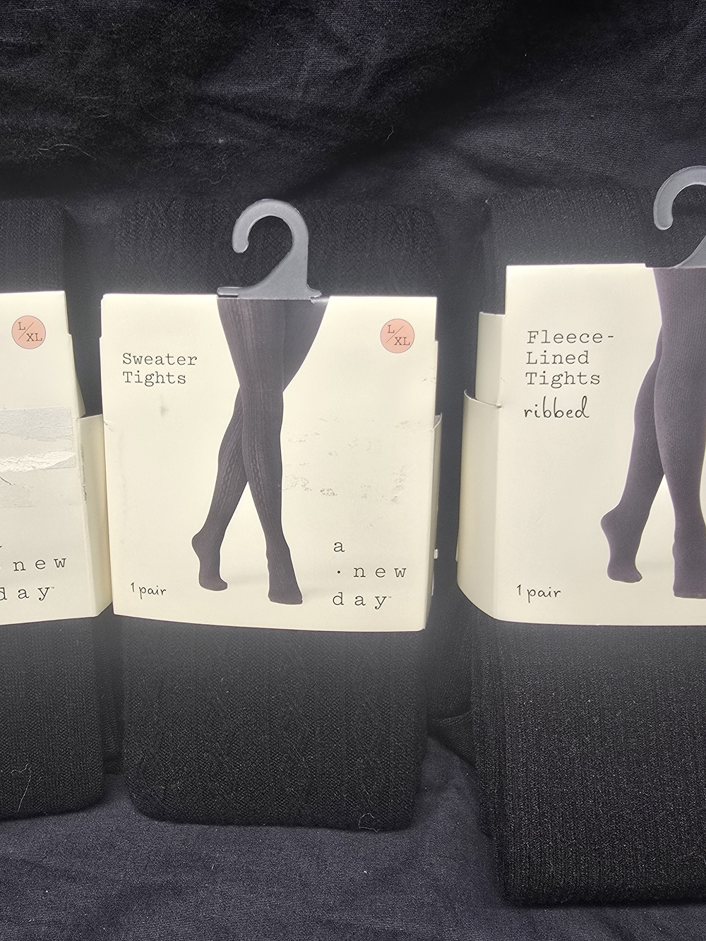 a new day Black Ribbed Sweater & Fleece-Lined Tights Set